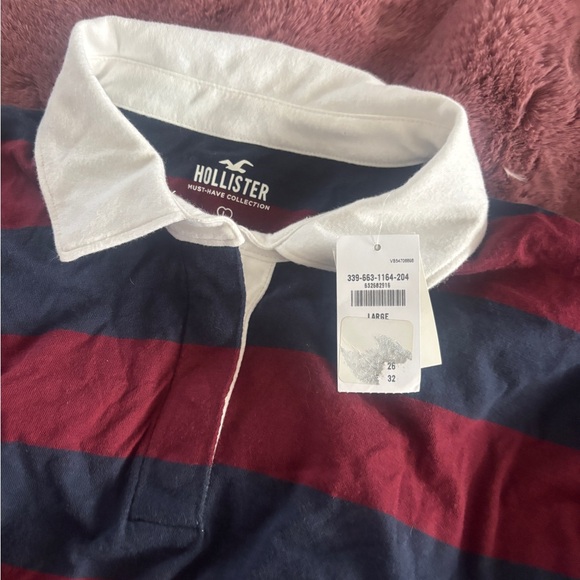 NWT Hollister long sleeve red blue Striped Rugby Shirt Tee L - Picture 2 of 2